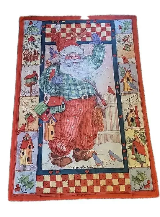 SANTA CLAUS & BIRDHOUSES Christmas decorative flag by Mary Parker 27 x 40 in