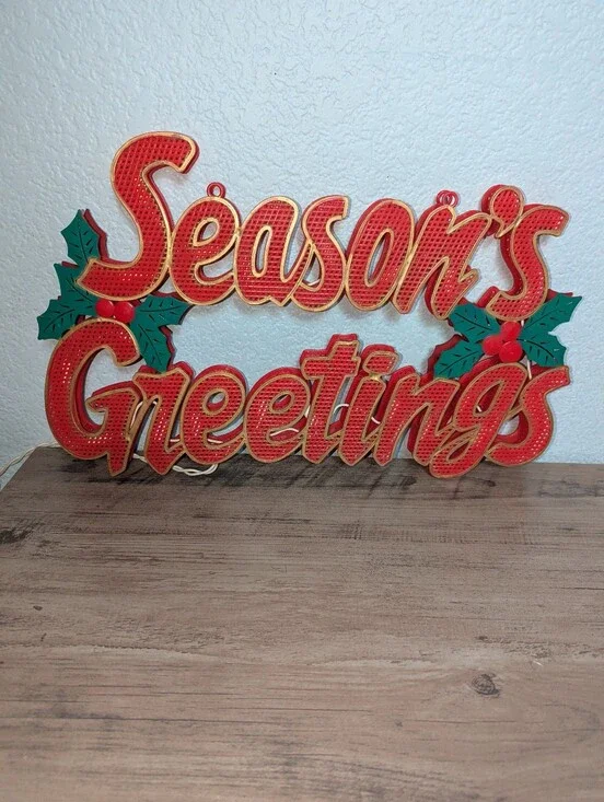 VINTAGE  Plastic Seasons Greetings  Lighted Electric Christmas Decoration Sign
