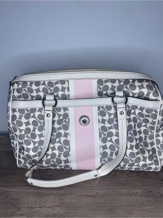 Coach signature Peyton satchel handbag White and Light Pink Tote Bag