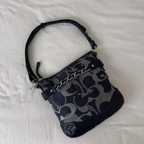 Coach Moto Optic Metallic‎ Chain Navy Signature Jacquard