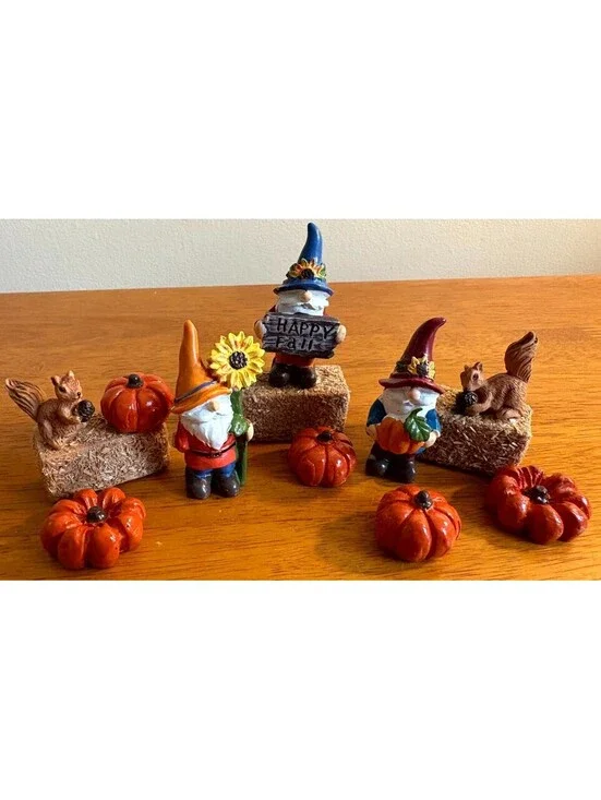 13 Fall Gnome Pumpkins Halloween Village House Farm Garden Accessories Decor NEW