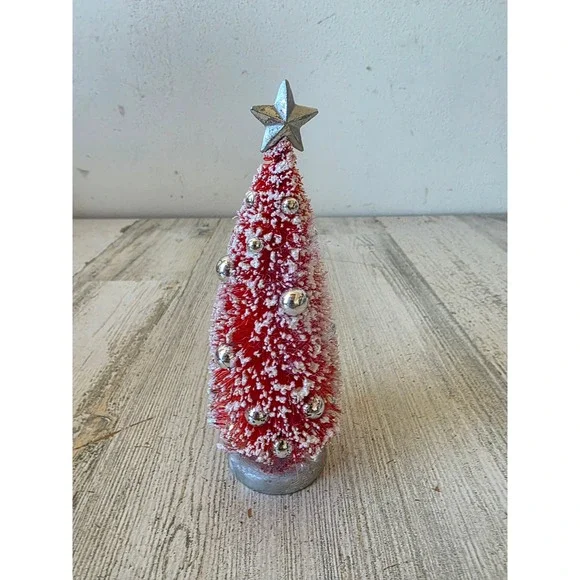 Radko shiny brite bottle brush red tree star silver