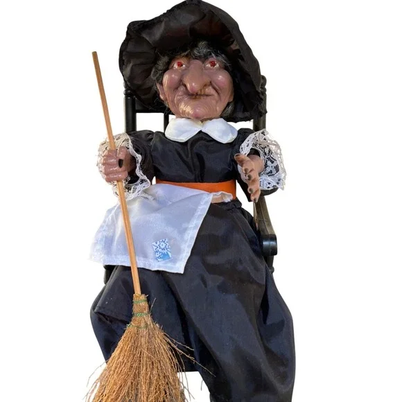 1990s Halloween Witch in Rocking Chair Figurine with Broom *Doesn't Work Vintage