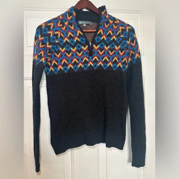 Title Nine Sweater Womens M Black Geometric Merino Wool Lift Quarter Zip Pullovr