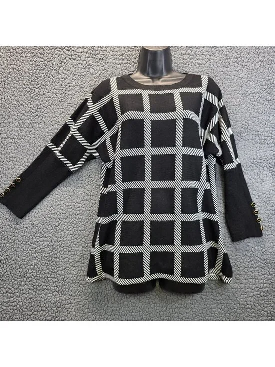 Cable & Gauge Pullover Sweater L Black White Grid Y2k Retro Edgy Capsule