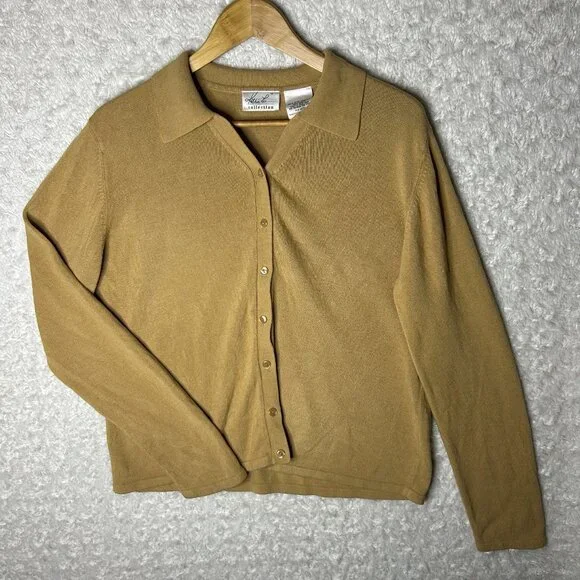 Kathie Lee Collection Women’s XL Brown Cardigan Button‎ Up Collared Sweater