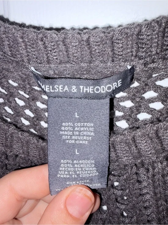 Chelsea & Theodore Dark Charcoal Open-Knit Scoop Neck Sweater