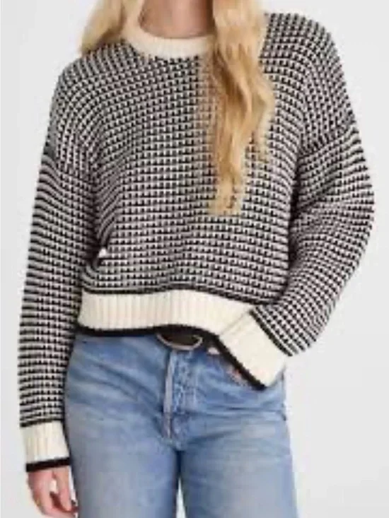 NWT Madewell Textured-Stitch Crewneck Sweater Ivory Black Stripe Size L