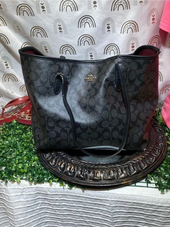 Coach Black Signature Canvas Tote with Subtle Logo