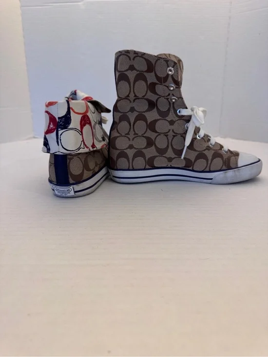 Coach Bonney Sneakers Signature C Women Size 7B Fold Over High Tops Tennis Shoes