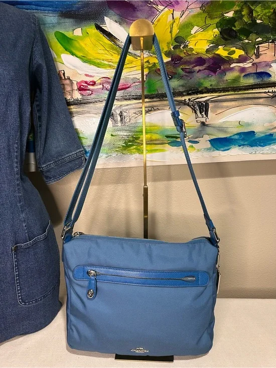 Coach Blue Nylon Crossbody Messenger Bag w Mini Turn Lock