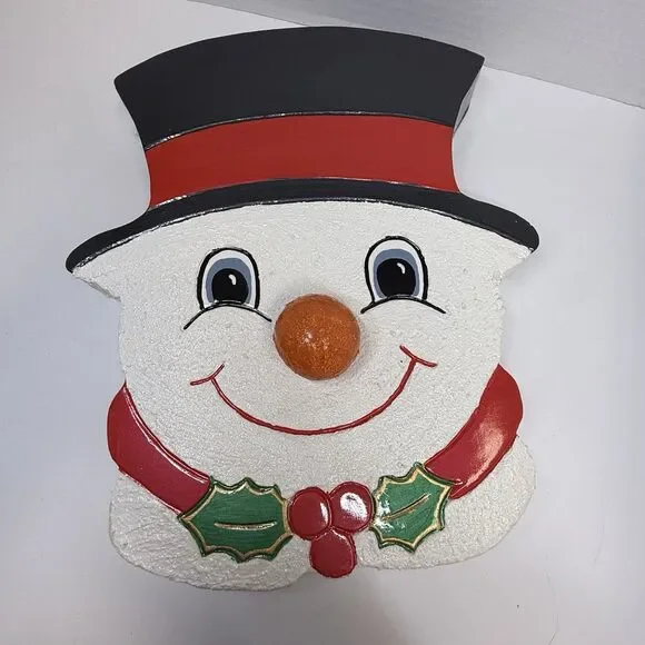 Vintage Hand Painted Ceramic Snowman Wall Hanging Christmas Decor Plaque