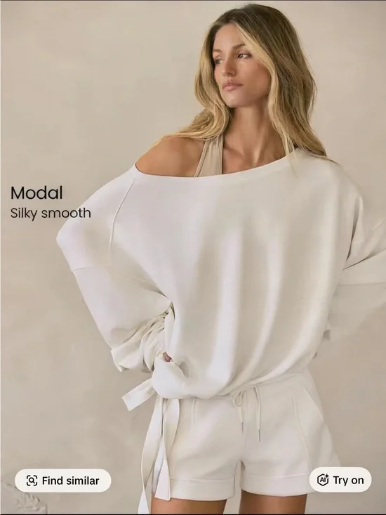 White Off-Shoulder Modal Sweatshirt