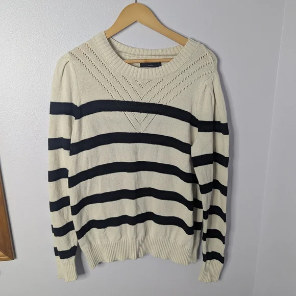 Lane Bryant Striped Crewneck Sweater in White and‎ Black