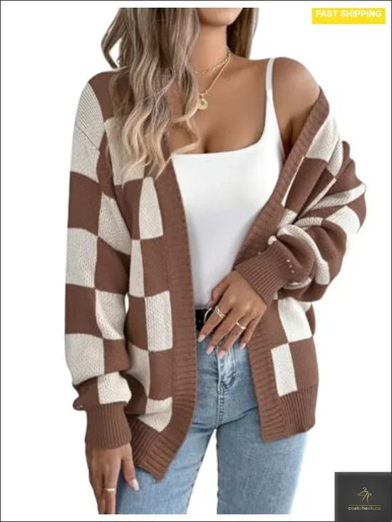 Oversized V-Neck Cardigan Sweater with Lantern Sleeves