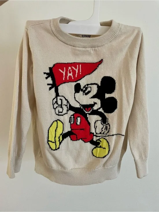 Disney Cream Crewneck Sweater with Red, Black & Yellow Mickey Graphic