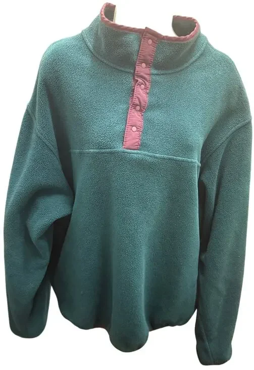 Vintage Lands End Fleece Pullover Sweatshirt Large USA Green T-Snap Outdoor