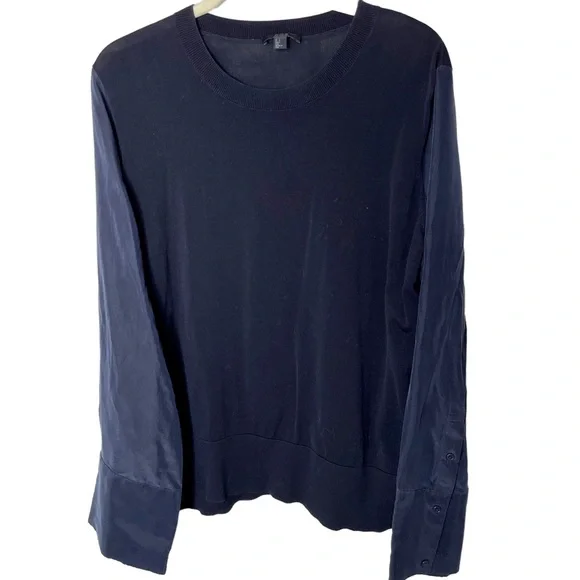 COS Navy Cotton Silk Long Sleeve Crewneck Tunic Sweater in Size Large