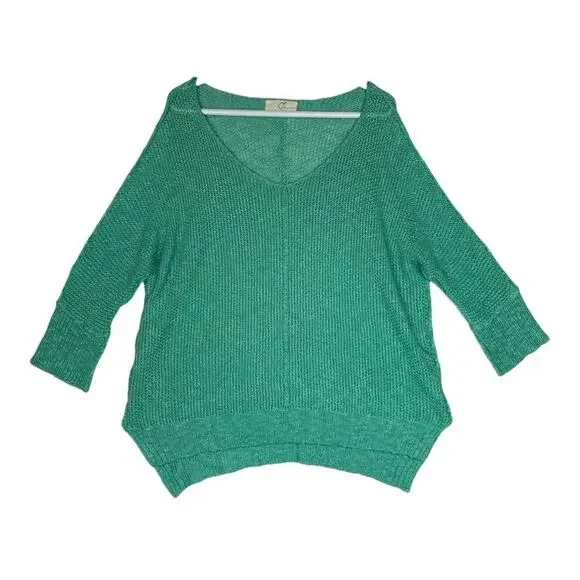 hyped unicorn womens medium large knit green sweater pullover inside out crochet