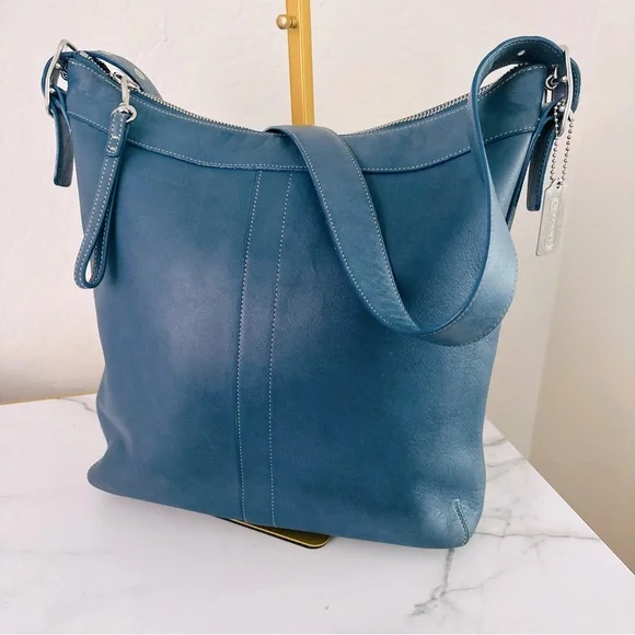 Coach 2003 Blue Large Legacy Gallery Slim Tote Vintage Leather Shoulder Bag 9188