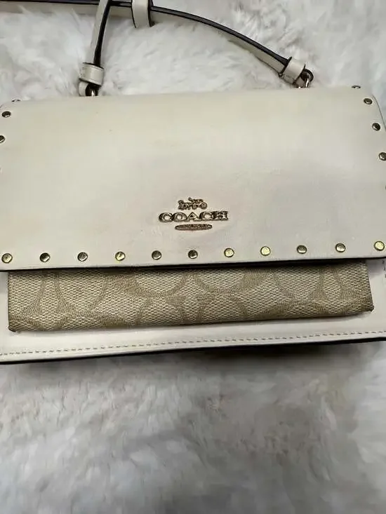 Coach Klare Crossbody Bag in Chalk White Leather with Signature Canvas and Snake