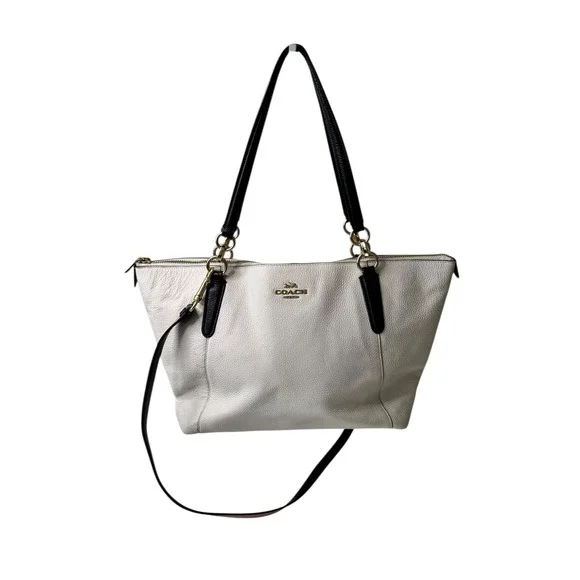 Coach Pebbled Leather Tote Cream Blue Gold‎ Hardware Shoulder Bag F73718
