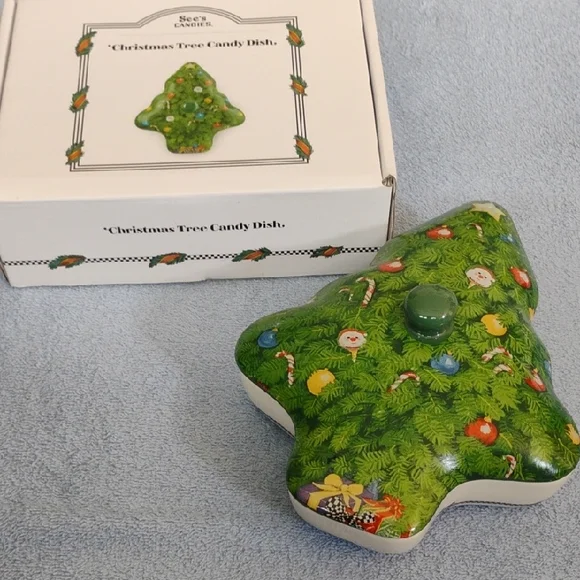 See's Candie Festive Green Christmas Tree Dish