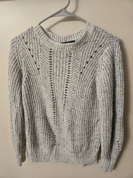 Light Cream Open-Knit Crewneck Sweater