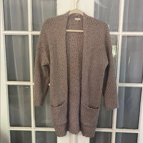 Debut Tan Cozy Popcorn  Open-Front Cardigan Sweater w/ Pockets Size M/L
