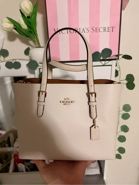 Coach Cream Pebbled Leather Tote with Gold Hardware + Wallet