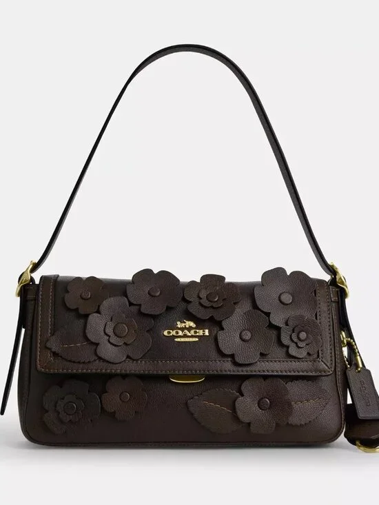 Coach CDY43 Etta Small Flap Shoulder Bag With Floral Applique Maple *SEALED*
