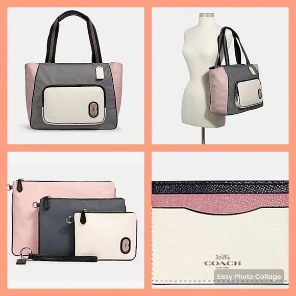 COACH Court Tote Purse Bag &  Matching 3 PIECE Pouch Set & Card Case Bundle NEW