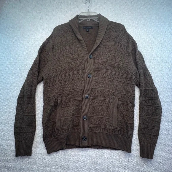 Banana Republic Mens Shawl Collar‎ Button Cardigan Brown Textured Knit Size L
