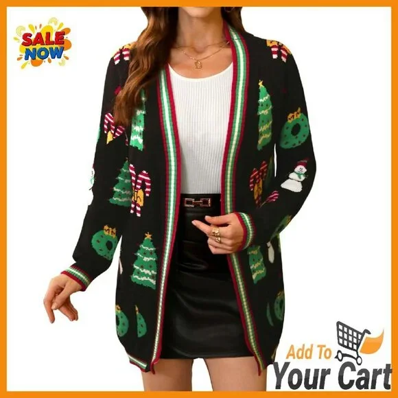 Funny Ugly Christmas Sweater Cardigan with Pockets, 100% Acrylic
