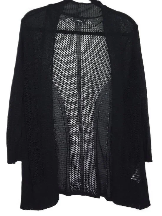Alfani Black Cardigan Open Front Mixed Media Lacey Dark Fairy Whimsigoth Sz XXL