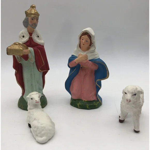 Vintage Misc Lot of 4 Nativity Figures Mary Wiseman 2 Lamb Japan ￼read