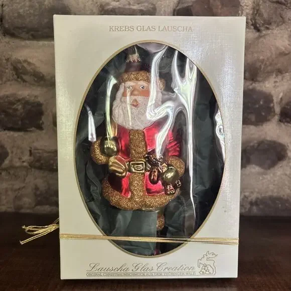 Vintage Krebs Lauscha Germany Glass Glitter Santa Christmas Ornament 8