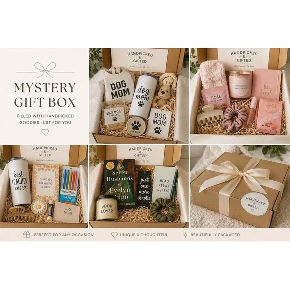 Curated Mystery Gift Box | Surprise Items, Self Care, Birthday (4-6 Items)