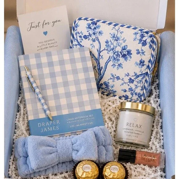 Blue Self Care Gift Box for Women | Spa Gift Basket | Relaxation Gift Set | Birt