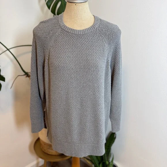 Old Navy Sweater Womens Large Grey Textured Knit Raglan Crewneck Pullover Casual