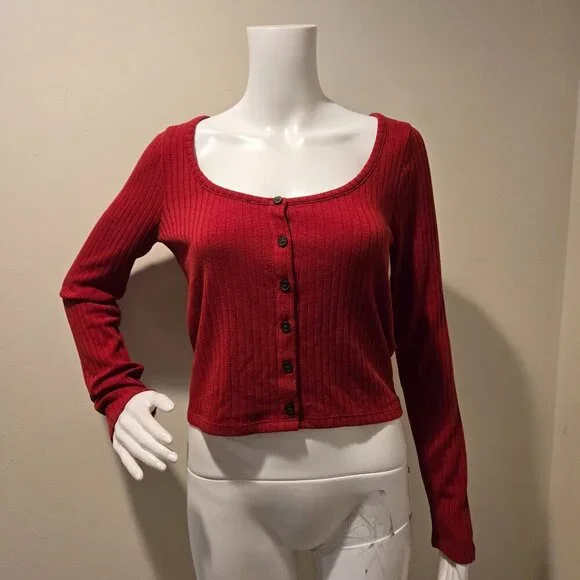 NWT Madewell Ribbed Cardigan Cropped Sweater Scarlet Red M
