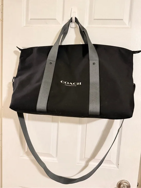 COACH Black Duffel with Gray Straps