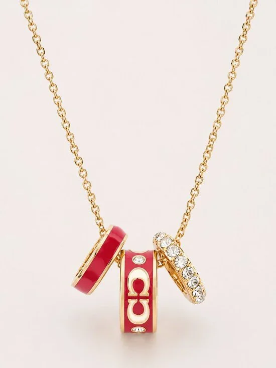 Coach Signature Red Enamel Rondell Necklace New w/Dust Bag