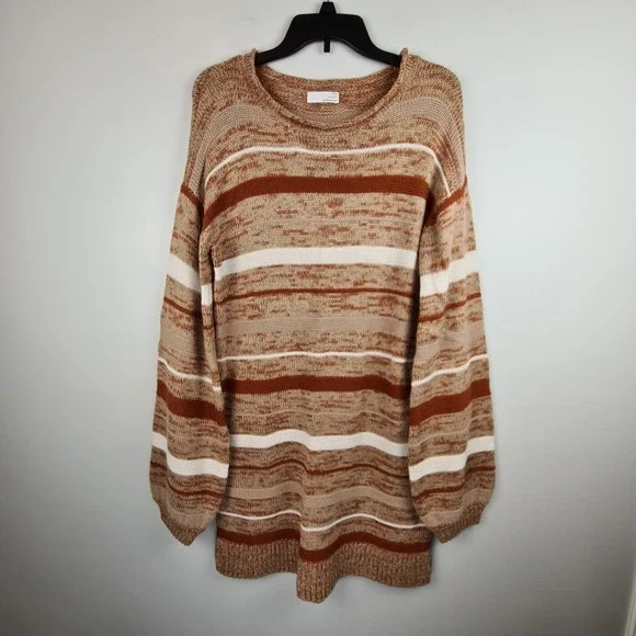 Ten Sixty Sherman Sweater‎ Dress Knit Long Bell Sleeve Crew Neck S/M Striped