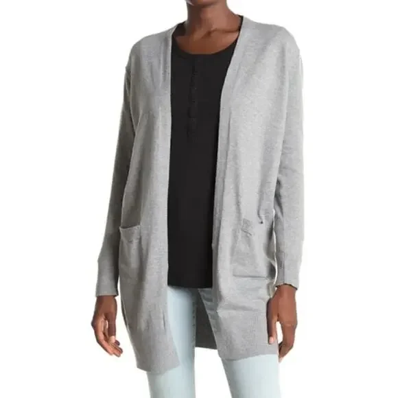 sweet Romeo Simple Open Drape Pocket Knit Mid Thigh Length Cardigan XS