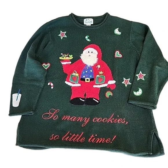 Vintage The Quaker Factory Santa Clause Christmas Knit Crewneck Sweater Size‎ 1X
