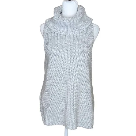 Ever New Melbourne Grey Chunky Knit Sleeveless Turtleneck Sweater M Wool Blend