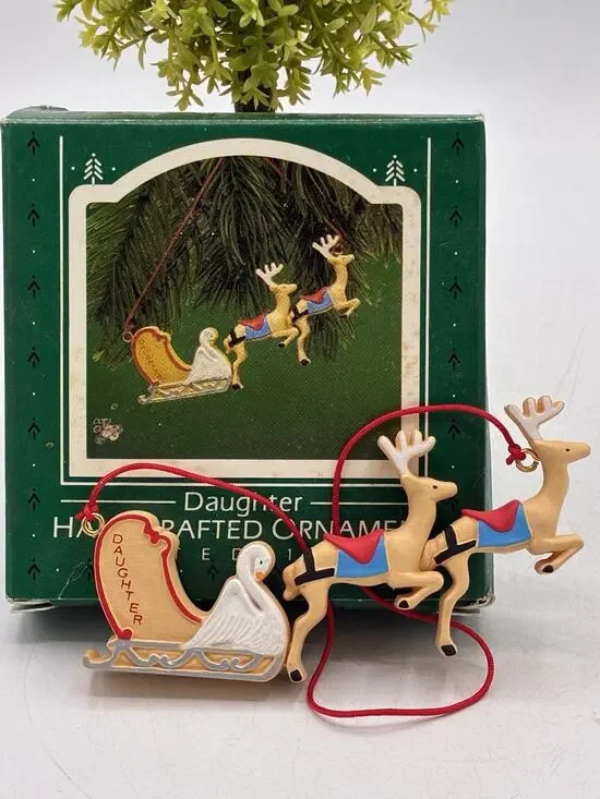 Hallmark Keepsake Ornament Daughter Reindeer Sleigh Swan Christmas 1987