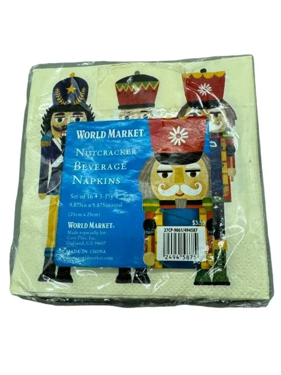 World Market Nutcracker Beverage Napkins Pack Of 16 Decorative 25cmx25cm READ