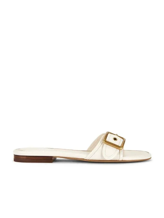 Coach Margot Flat Sandal in Chalk white leather open toe buckle